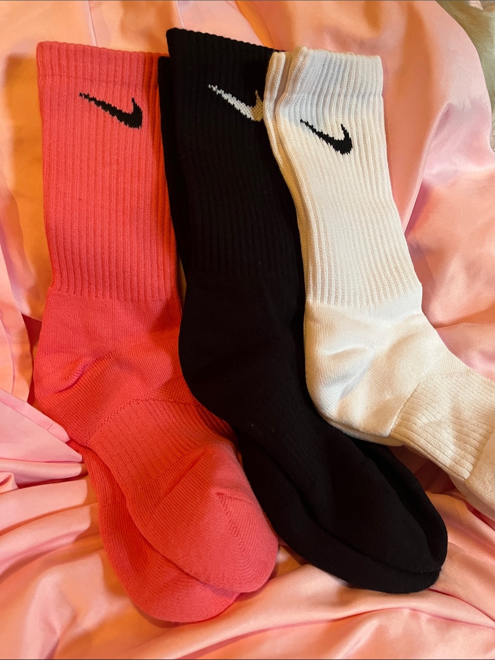 Nike Crew Athletic Socks in Pink, Black & White